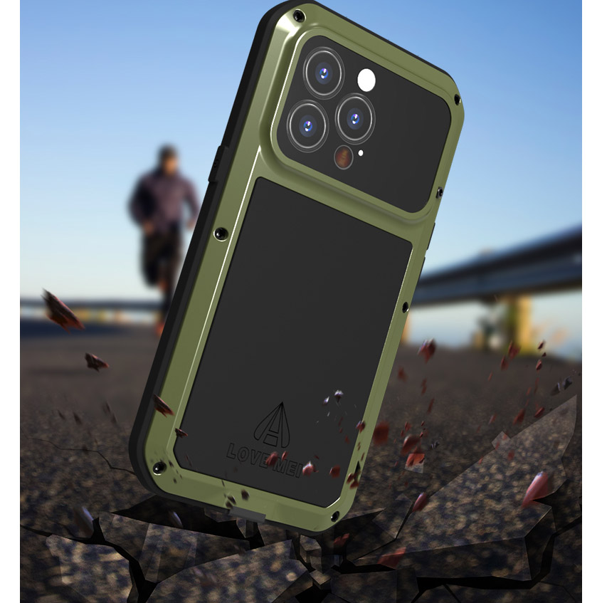 Etui pancerne + szkło LOVE MEI iPhone 13 Pro, zielone